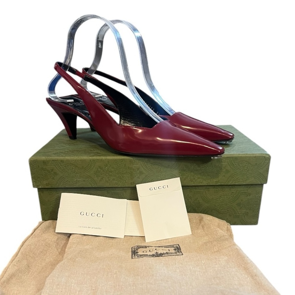 $950 Gucci -Mallory 55 Patent leather Slingback Pumps Size Women's 38.5 - Picture 2 of 15